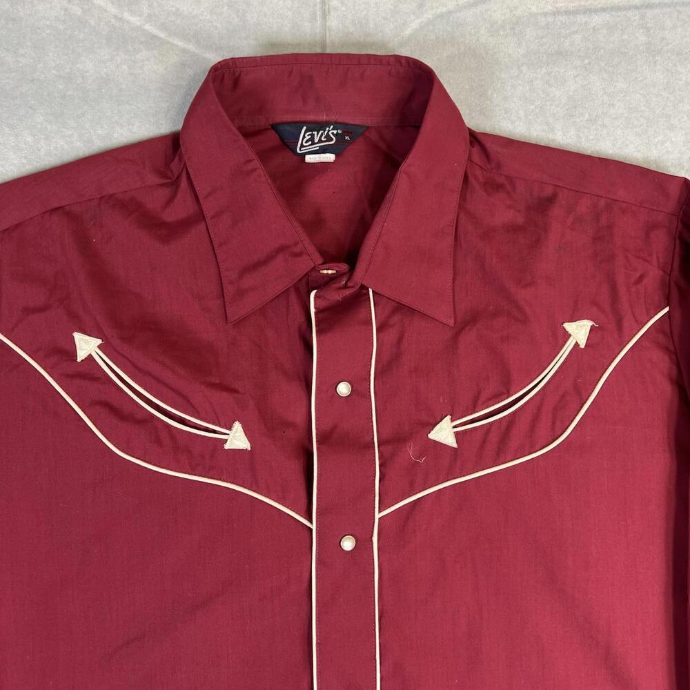 Vintage Levis Western Shirt Mens XL Red Pearl Snap Rodeo Cowboy 90s 80s - Picture 2 of 8